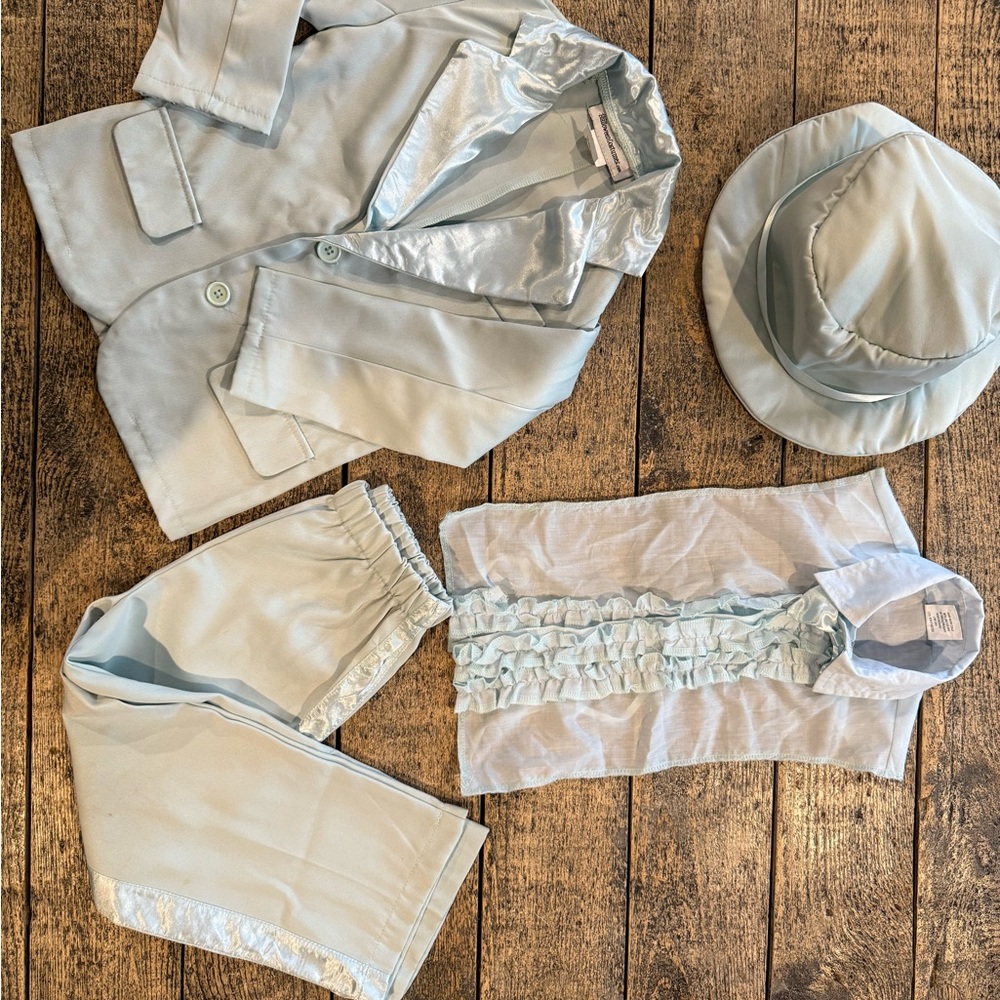 Light Blue Satin Suit Set with Hat